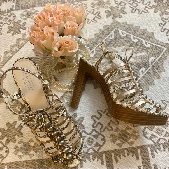 Coach Sarafina Snakeprint‎ open toe platform heels size 8B - Picture 3 of 6